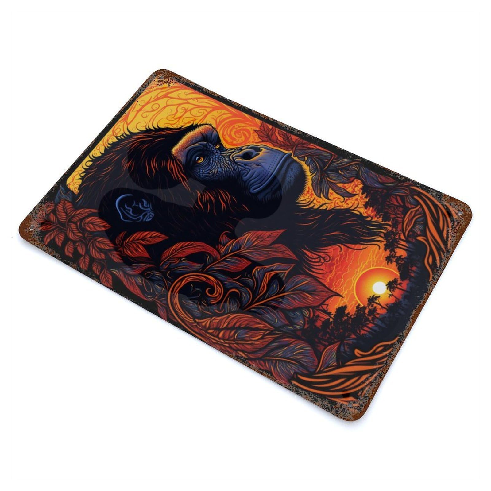 Gorilla Art Style 7 Rust Effect Tin Sign 11.8"x7.9", Farmhouse Wall Decor for Farmhouse, Kitchen And Entryway Decor