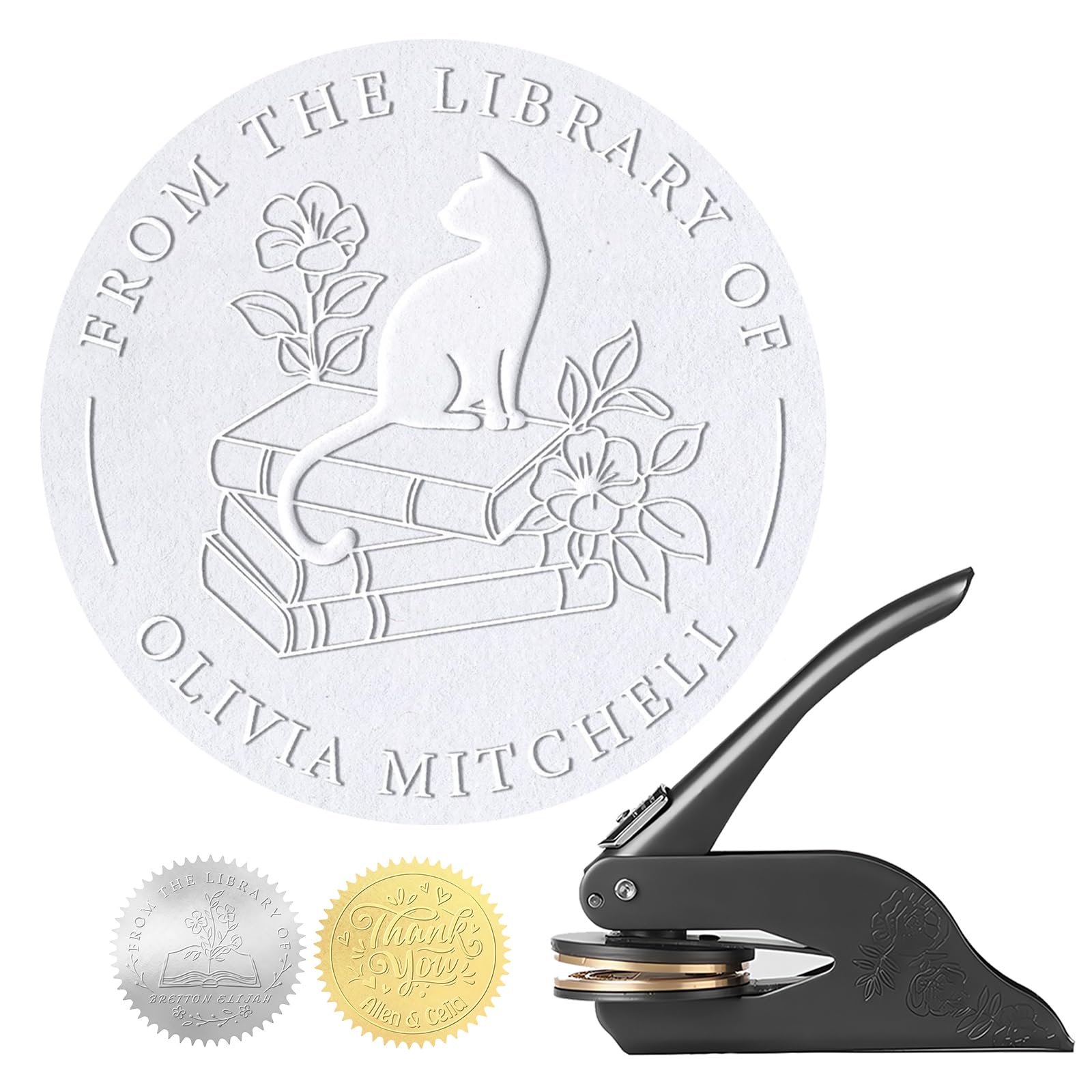 Sello De Libros En Relieve Personalizado,Embosador de Libros Ex Libris,Sello Libros Relieve Personalizado,Libro Embosser con Nombre y Logo, Embosser Para Bodas Sobres Y Libro