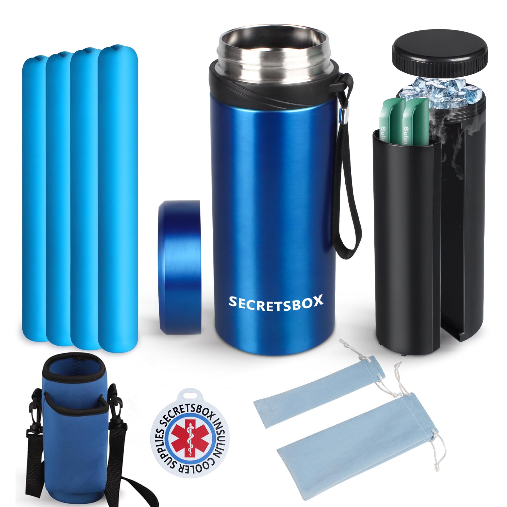 LumaElec Insulin Cooler Travel Case, 42H 6-10 Insulin Pens Cooler Travel Case Big Diabetic Medicine Travel Cooler TSA Approved Epipen Carry Case with 4 Adjustable Biogel Ice Pack and Medical Alert Tag