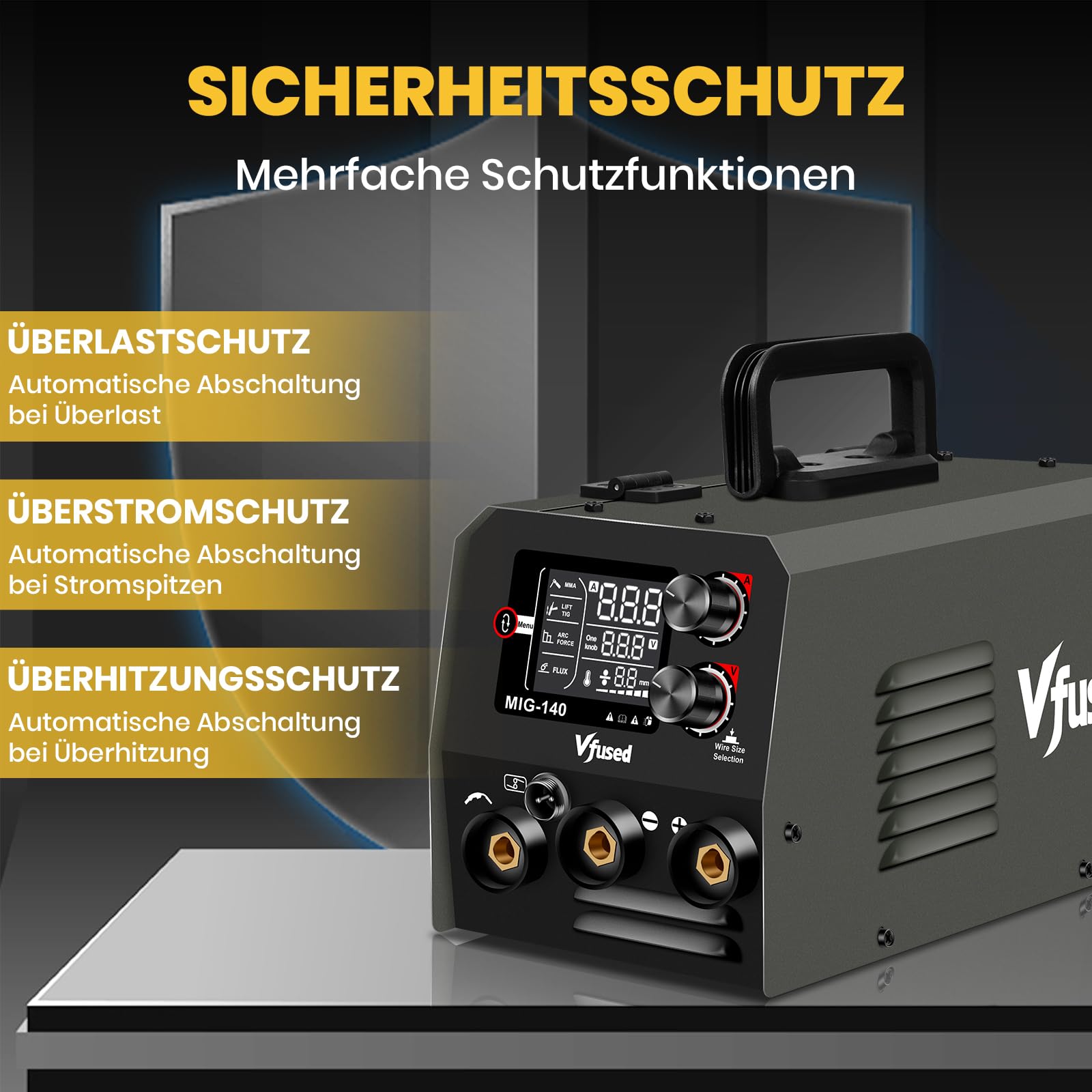 140A MIG Schweißgerät 3 in 1 Fülldraht ohne Gas MMA WIG IGBT Inverter mit Synergischem Drahtvorschub für Autoauspuff Karosserieblech Zaunbau Hausreparaturen für Anfänger & Hobby