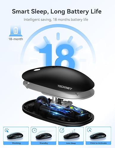 Miniatura 6 de TECKNET Ratón para computadora, mouse inalámbrico USB-A silencioso de 2.4 GHz, 4800 DPI ambidiestro silencioso clic para viajes, mouse inalámbrico