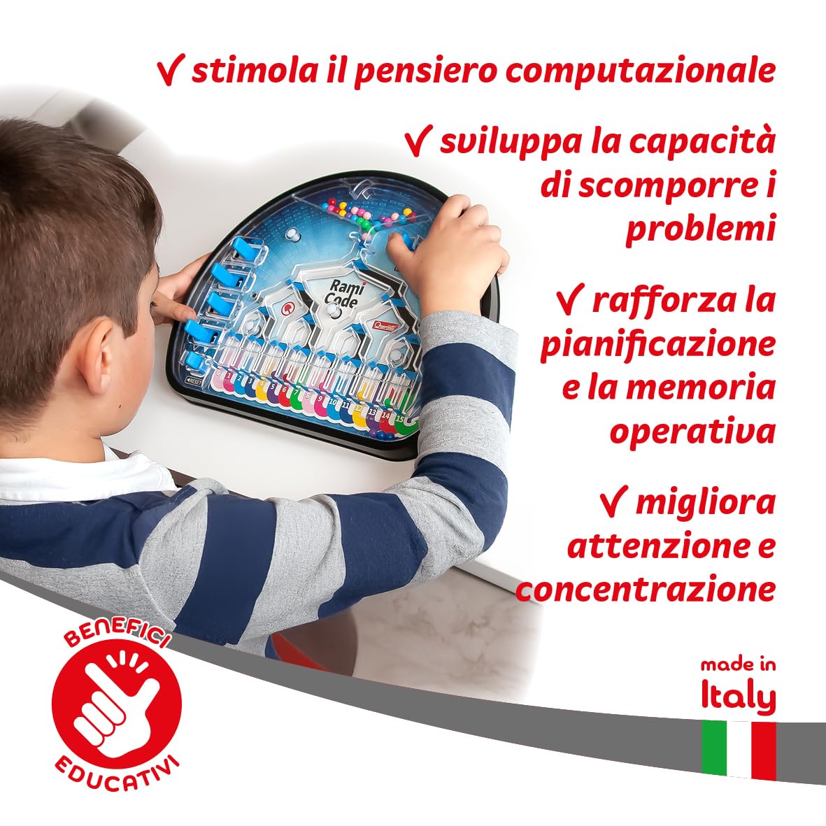 Quercetti Rami Code, Gioco Educativo 6 Anni +, Impara Il Coding e Il Pensiero Computazionale, Giochi Creativi con Percorsi a Palline Colorate, Gadget Compleanno Bambini, Giocattoli Bambino 6 Anni
