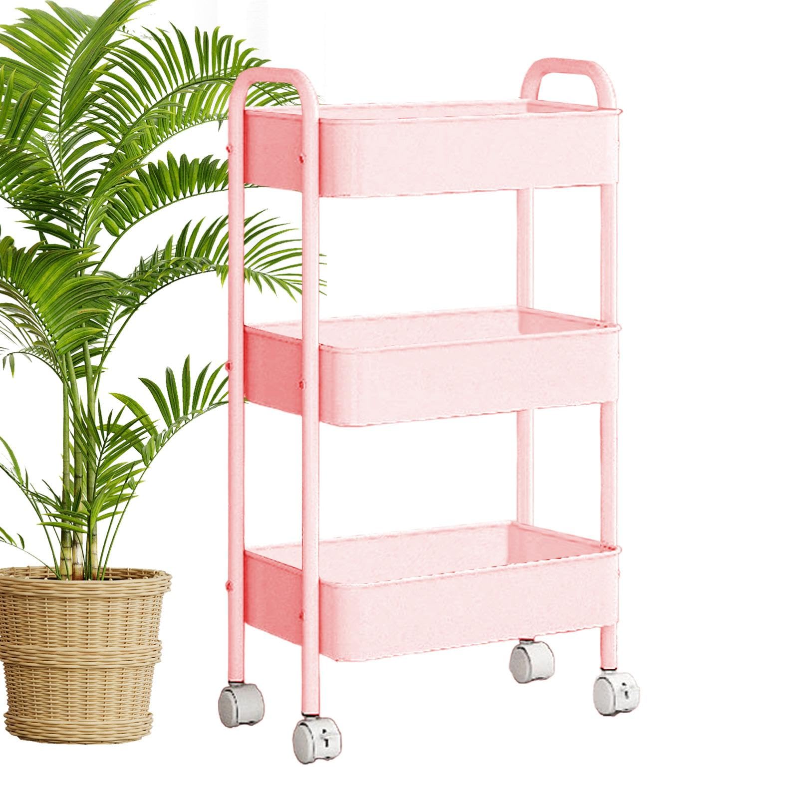 Carrello della Spesa Pieghevole,portaoggetti con Ruote,per Libri|portautensili Multifunzionale da Cucina 3 Ripiani,Organizer Mobile