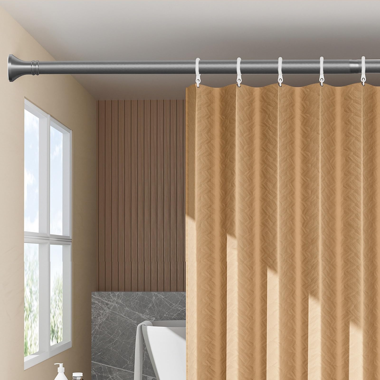 Bacchette Per Tende Senza Forare, Bastone Telescopico Tenda,bastone Doccia A Pressione Per Finestre, Doccia, Terrazza E Parete Divisoria(Grigio,110-190cm)
