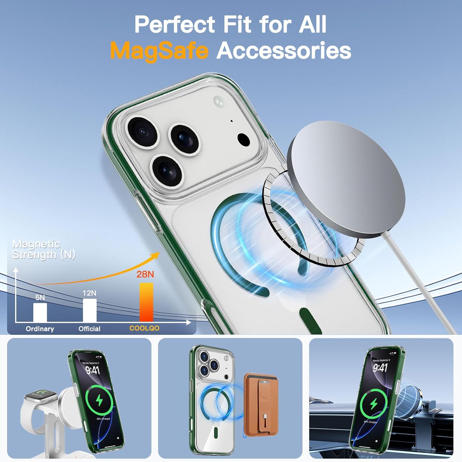 COOLQO for iPhone 17 Pro Case with Screen Protectors, Compatible with MagSafe, Military Grade Drop 17 FT Protection, Dual-Layer Classic Hybrid Magnetic Phone Case Cover Bumper, Green - Image 5