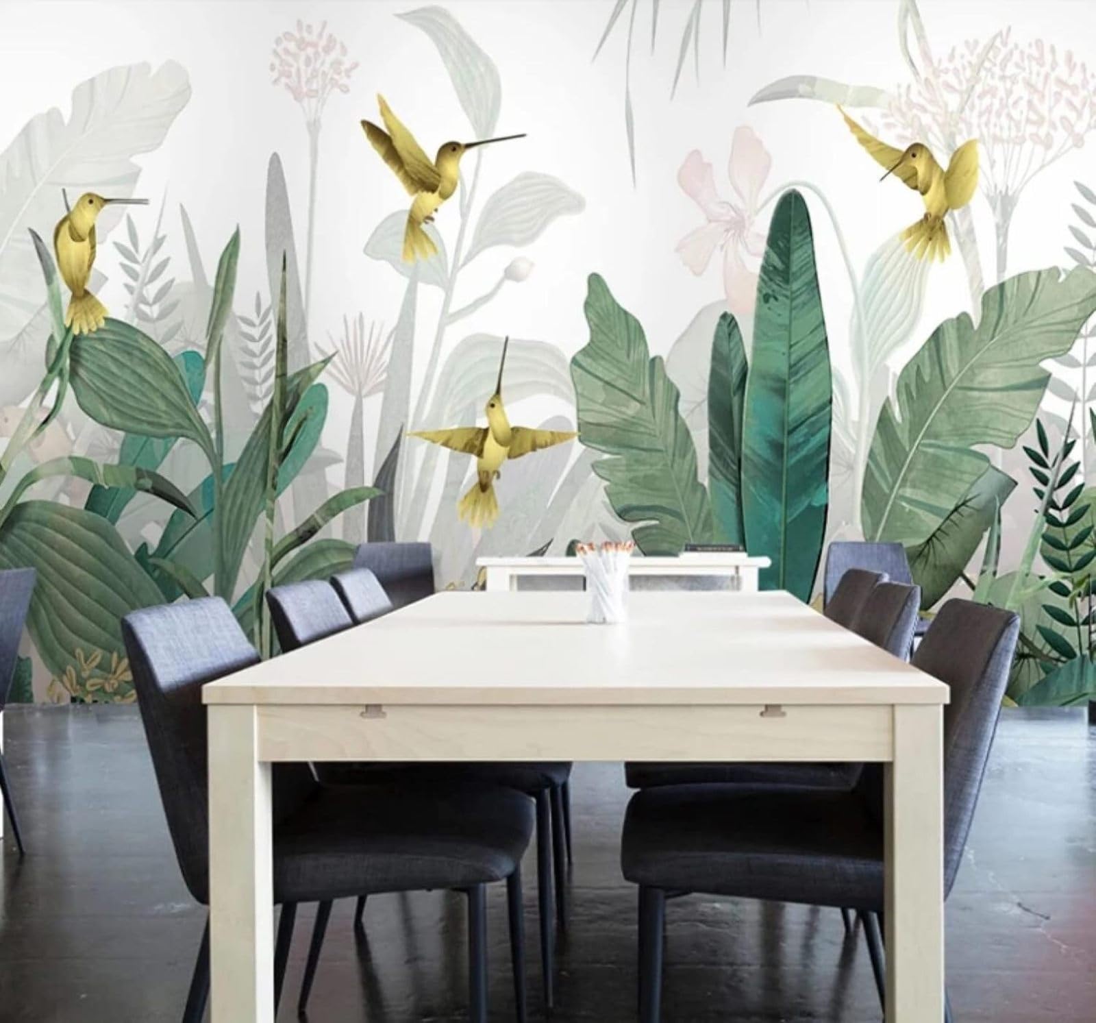 Wallpaper-3D-Xlm 200Cm×140Cm(B×H) Fresh Tropical Plants Flowers Birds 3D Wallpaper Easy Install Feature Office Living Room Sofa Bedroom Tv Background Wall Decoration-200Cm×140Cm