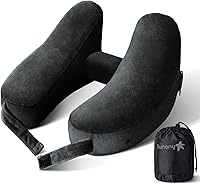 Vista 7 de Sunany Almohada de cuello para viaje, almohada inflable de avión que soporta cómodamente la cabeza, el cuello y la barbilla, almohada de viaje Azul
