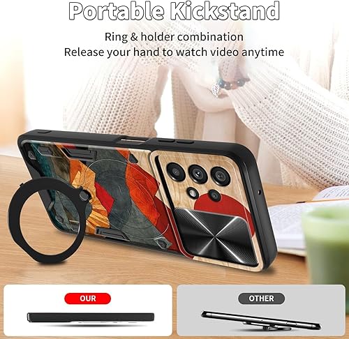 Vista 88 de Funda para Samsung Galaxy A13 5G con cubierta deslizante para lente de cámara y anillo giratorio de 360 grados, soporte híbrido de doble capa Flores