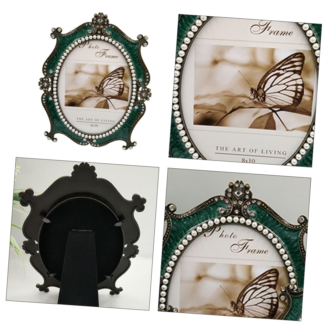 Abaodam Cornice Decorativa in Metallo Stile Retrò da Tavolo 10 Pollici Verde per Foto Nozze, Porta Foto Elegante Artistico per Arredamento Casa e Album Fotografici