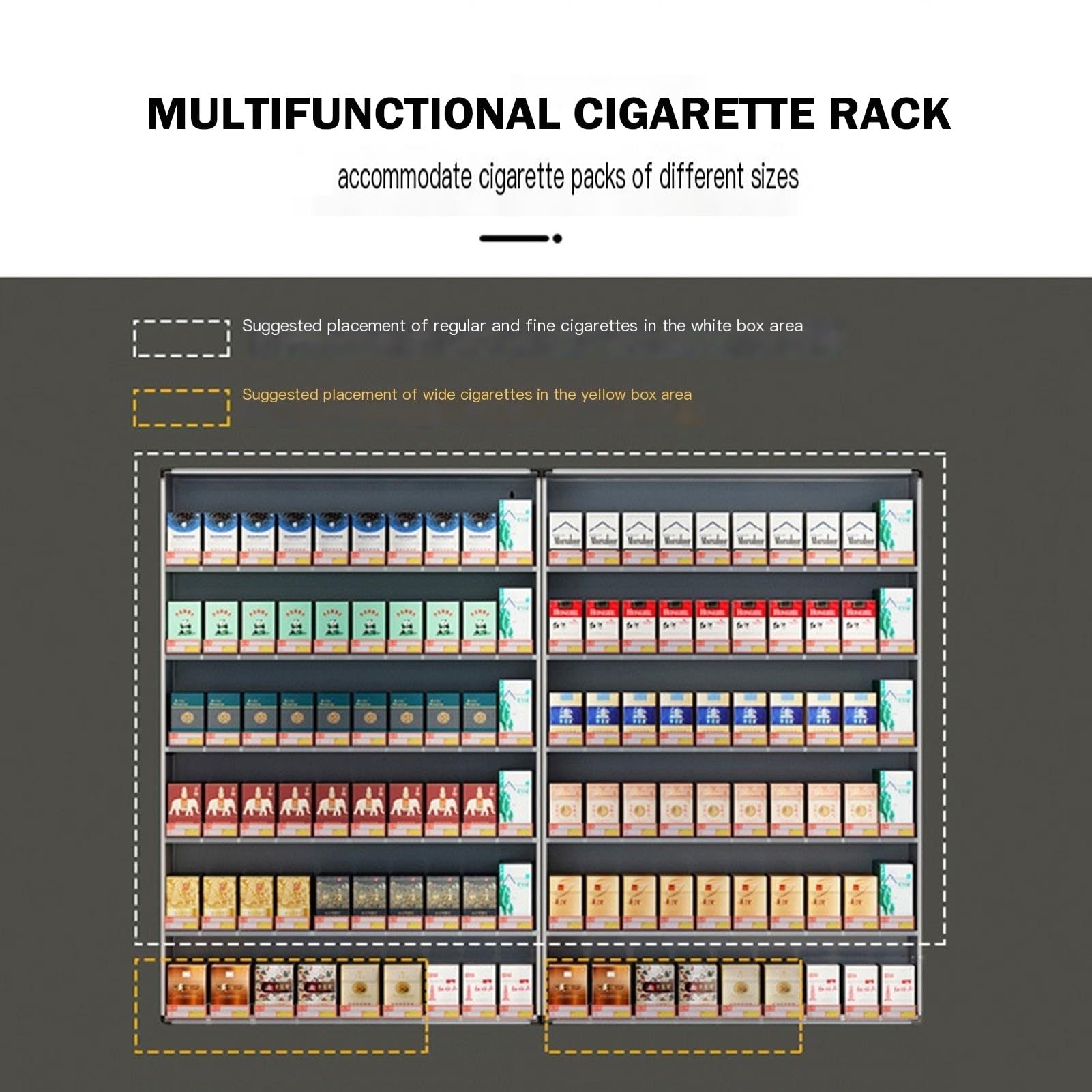 Présentoir À Tabac Automatique Commercial Pousseurs, Montage Mural Présentoir D'allumettes Magasin avec Pousseurs À Cigares À Poussée Automatique pour Magasin De Détail Dépanneurs(55.5x15x75cm)