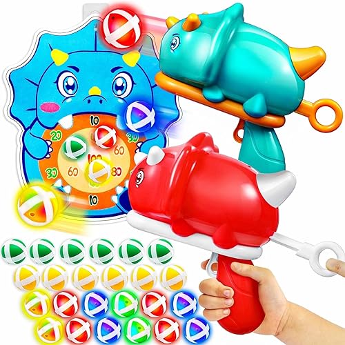 2 juguetes de disparo de dinosaurios para niños de 3, 4, 5, 6, 7, 8+ años, juguetes de tablero de dardos con 2 pistolas de dinosaurios para niños