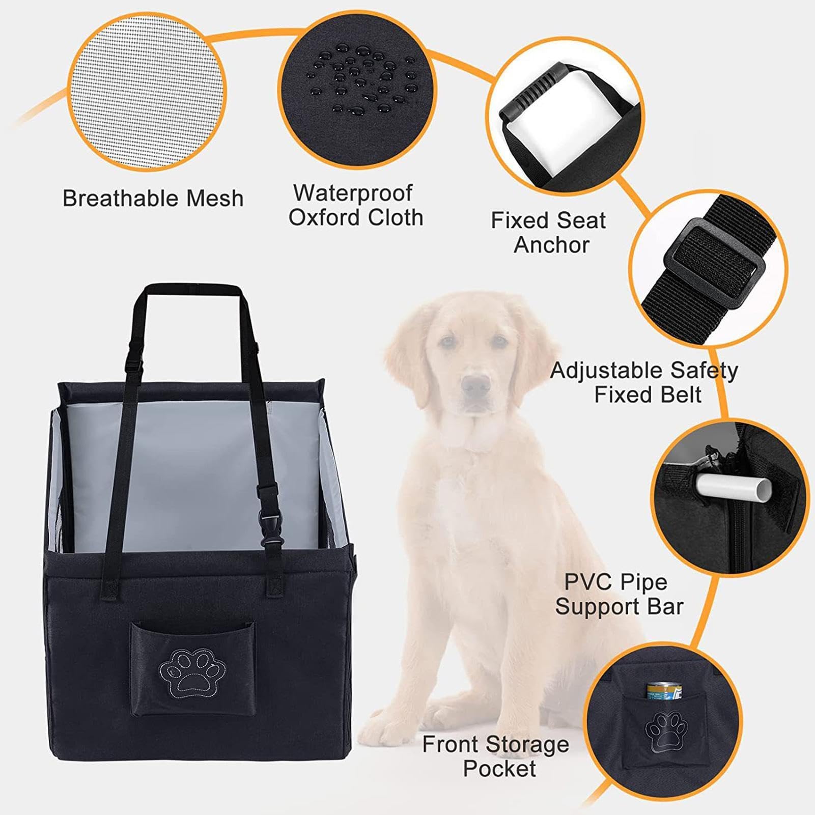 de asiento de coche para perro, portátil Gobuyer impermeable, asiento de coche para mascotas, asiento de coche plegable, para cachorros, perrera con asiento de coche para mascotas, alimentos | Bolsa de transporte ligera para mascotas Accesorios de viaje p