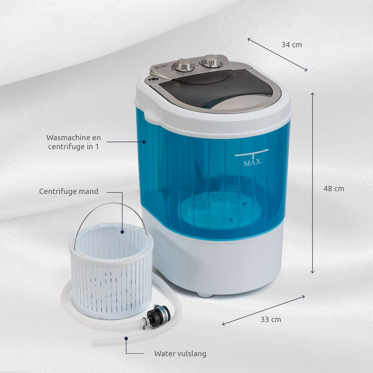 BluMill Mini Toplader Waschmaschine, mit Schleuder, Camping Waschmaschine bis zu 3 KG, Klein Und Handlich mit Tragegriff