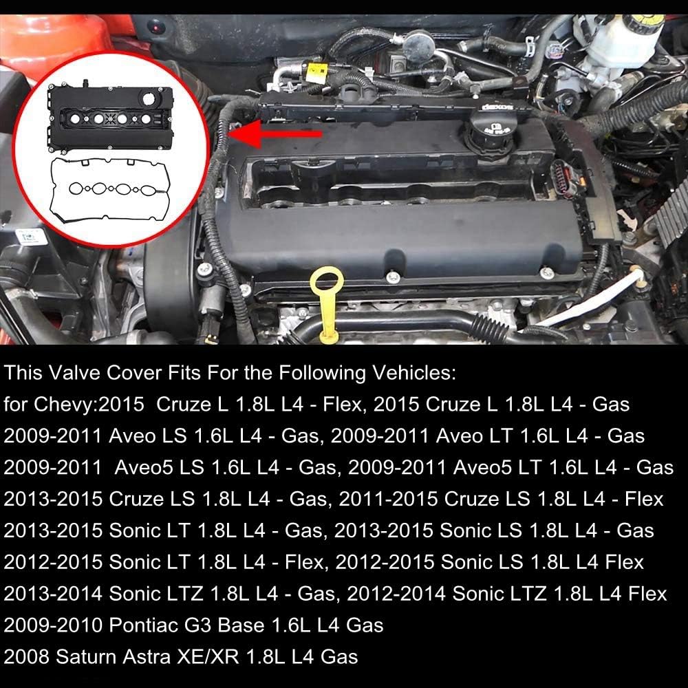 55558673 Camshaft Valve Cover w/Gasket Compatible with Chevy 2011-2015 Cruze 2012-2015 Sonic 2009-2011 Aveo Aveo5 2009-2010 Pontiac G3 2008 Saturn Astra Part# 55564395