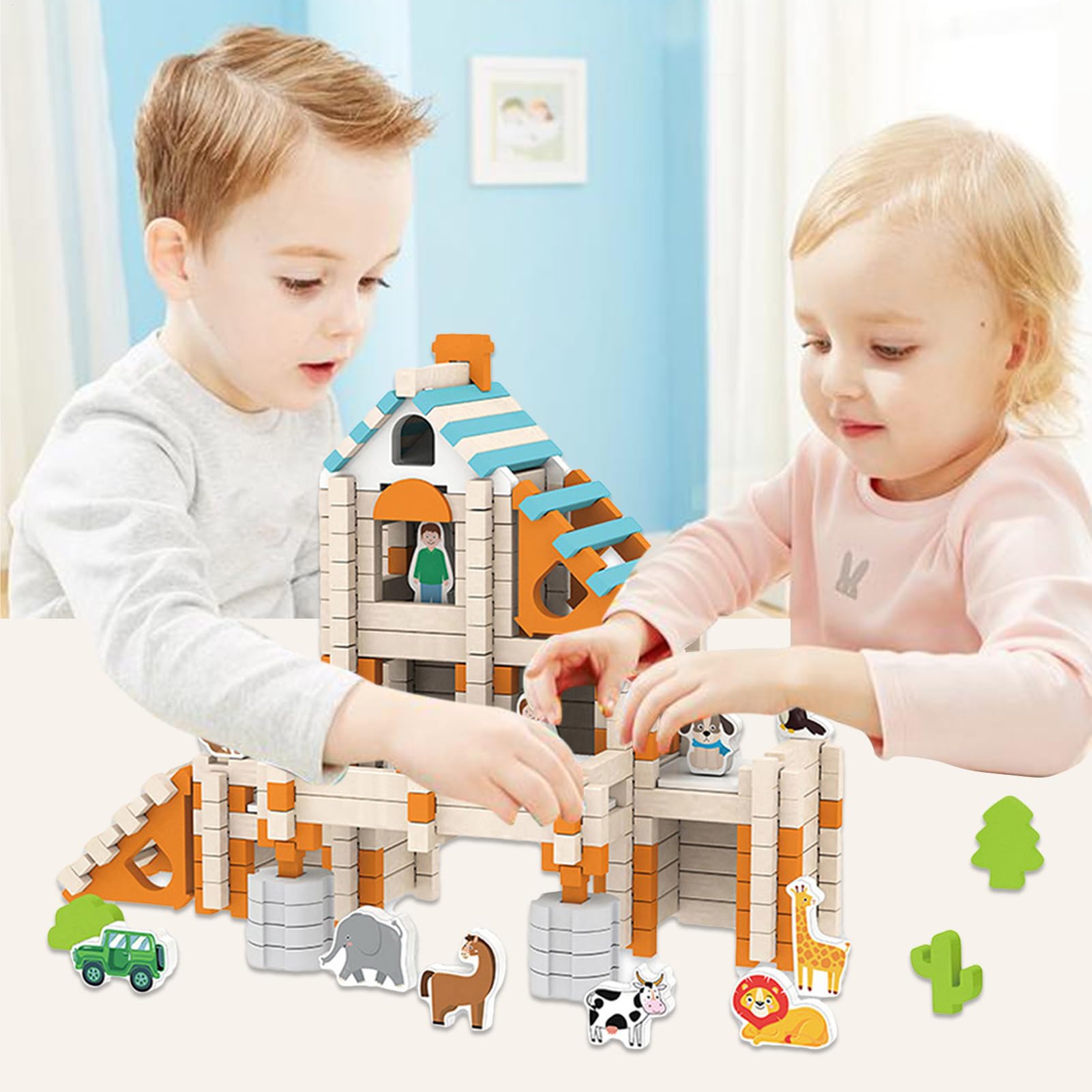 Bunte Holzbausteine für Kleinkinder, unterhaltsam und sicher für Kleinkinder, Reisepädagogie für Babys, die das Erwachen und die kognitive Entwicklung, die Feinmotorik fördern und sie erkennen