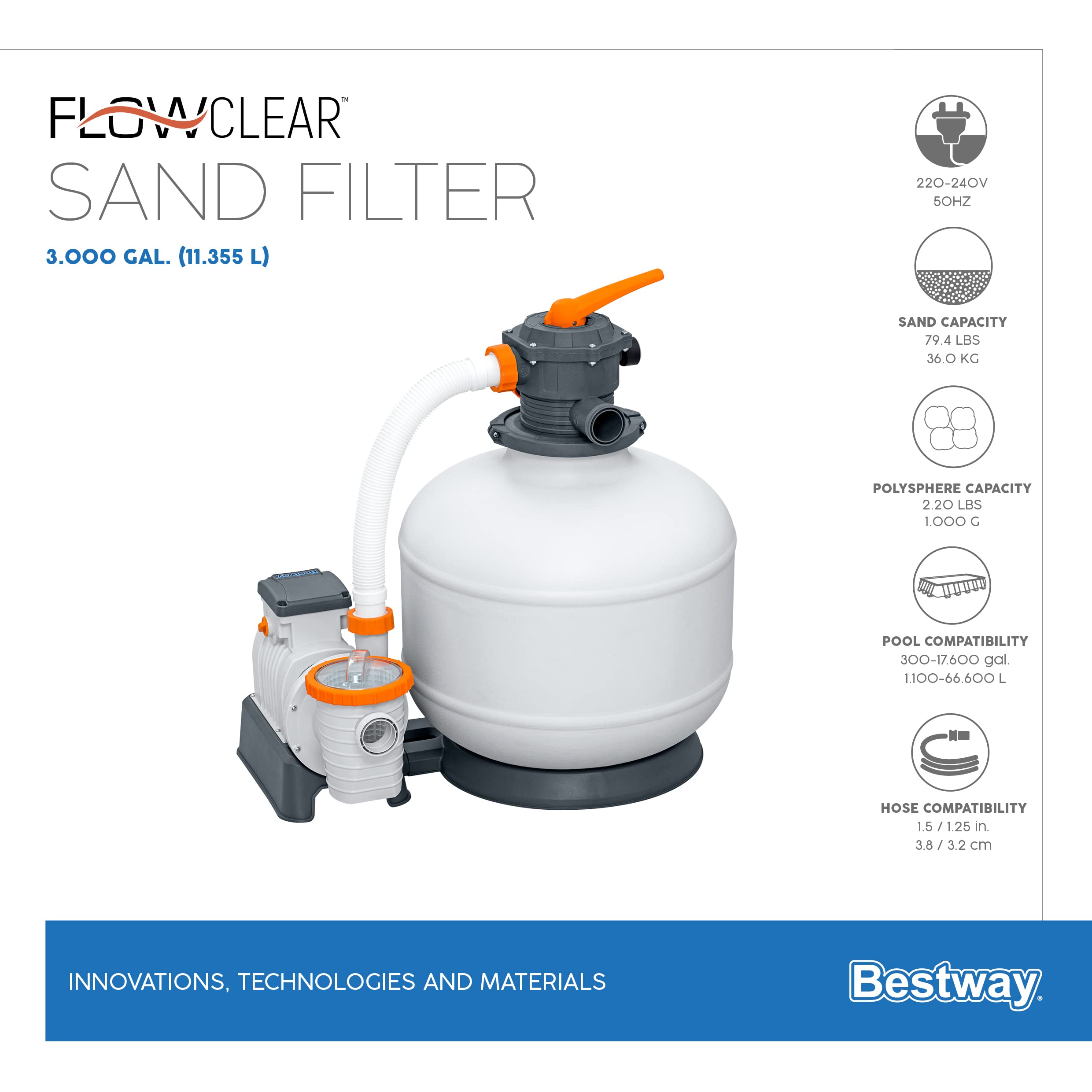 Bestway Water_Pump Flowclear Sandfilterpumpe für Pool 11 355 l