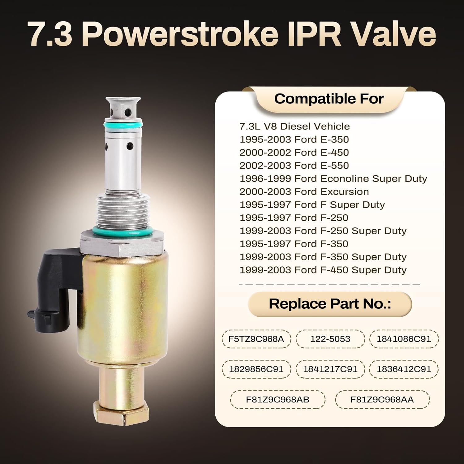 7.3l IPR Valve Fuel Injector Pressure Regulator Valve F81A9C968AA F5TZ9C968A Compatible for V8 Powerstroke 1995-2003 F250 F350 F450 F550 E350 E450 E550
