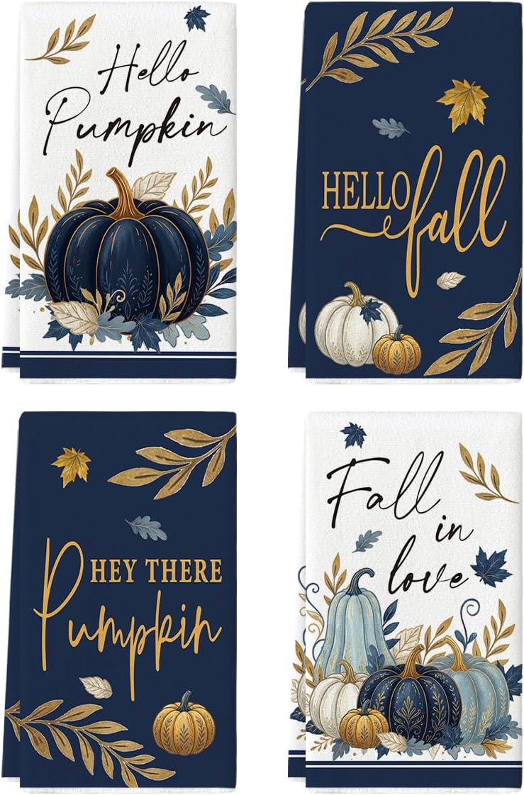 Artoid Mode Orange Hello Pumpkin Fall Kitchen Towels Set of 4 18x26 Inch