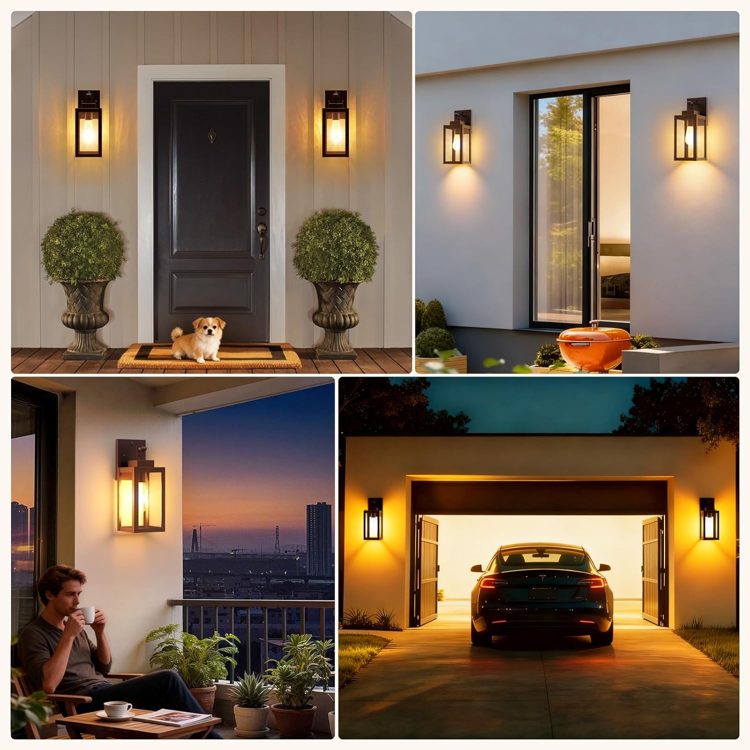 LTBLIGHT 2-Pack Outdoor Motion Sensor Light, 3 Modes Dusk to Dawn Porch Lighting Fixtures, Farmhouse Brown Waterproof Wall Lanterns for House, Backyard, Entryway, Garage