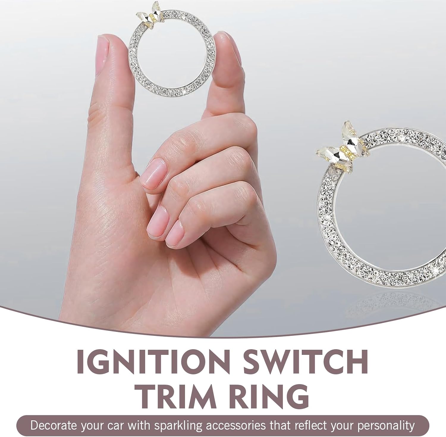 1 PC Car Engine Start Stop Decorative Ring, Bling Butterfly Diamond Start Button Sticker, Key Ignition Knob Bling Ring, Universal Interior Accessories for Most Cars (White) image 3