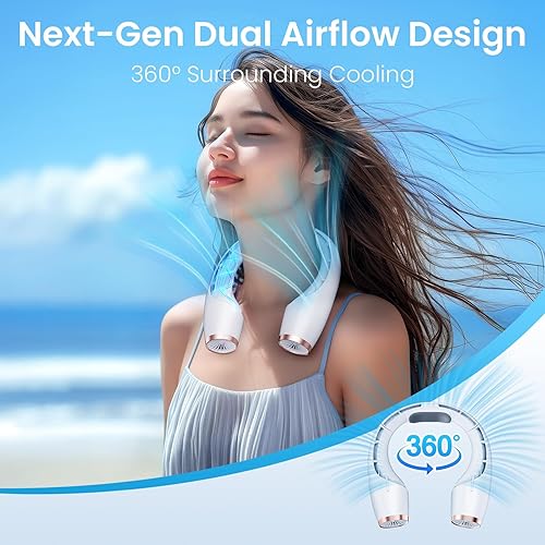 Miniatura 3 de Ventilador de cuello portátil, 8000 mAh, 18 horas de duración, enfriamiento de 360 manos libres, pantalla LED de 3 velocidades, ajustable para