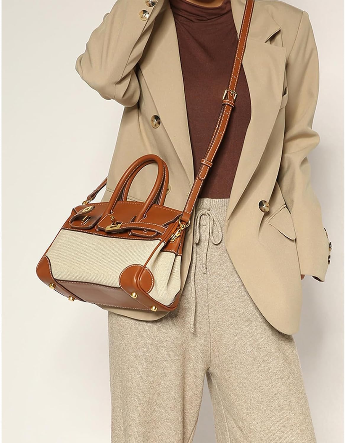 大容量のライチレザー製レディースハンドバッグ、本革クラシック