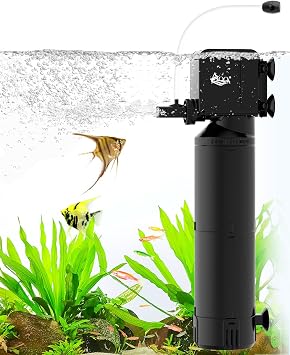 AQQA Dual-Stage Aquarium Filter with Bio Ceramic Balls & Activated Carbon, Adjustable Wave Maker or Rainfall Outlet for Oxygenation, Water Circulation & Clear Water, for Freshwater & Saltwater Tanks