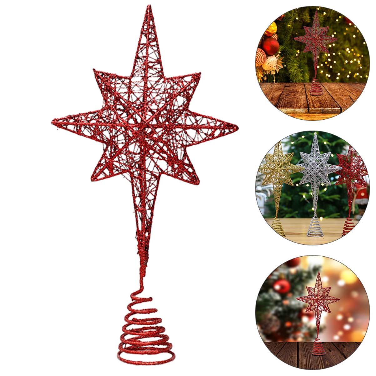 Uonlytech 3 Stück Weihnachtsstern-baumspitzen- 8-zackiger Stern Baumspitze Für Weihnachtsdekoration Einfach Zu Verwendendes Party-Ornament