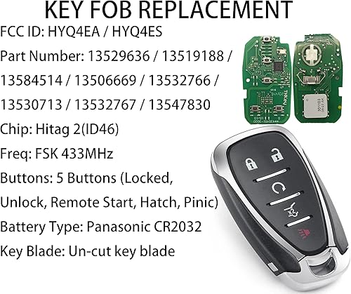 Miniatura 4 de Llave inteligente para Chevrolet, reemplazo de llavero de proximidad Alliskeys para Chevy Traverse Blazer Trailblazer 2017-2022 HYQ4EAHYQ4ES