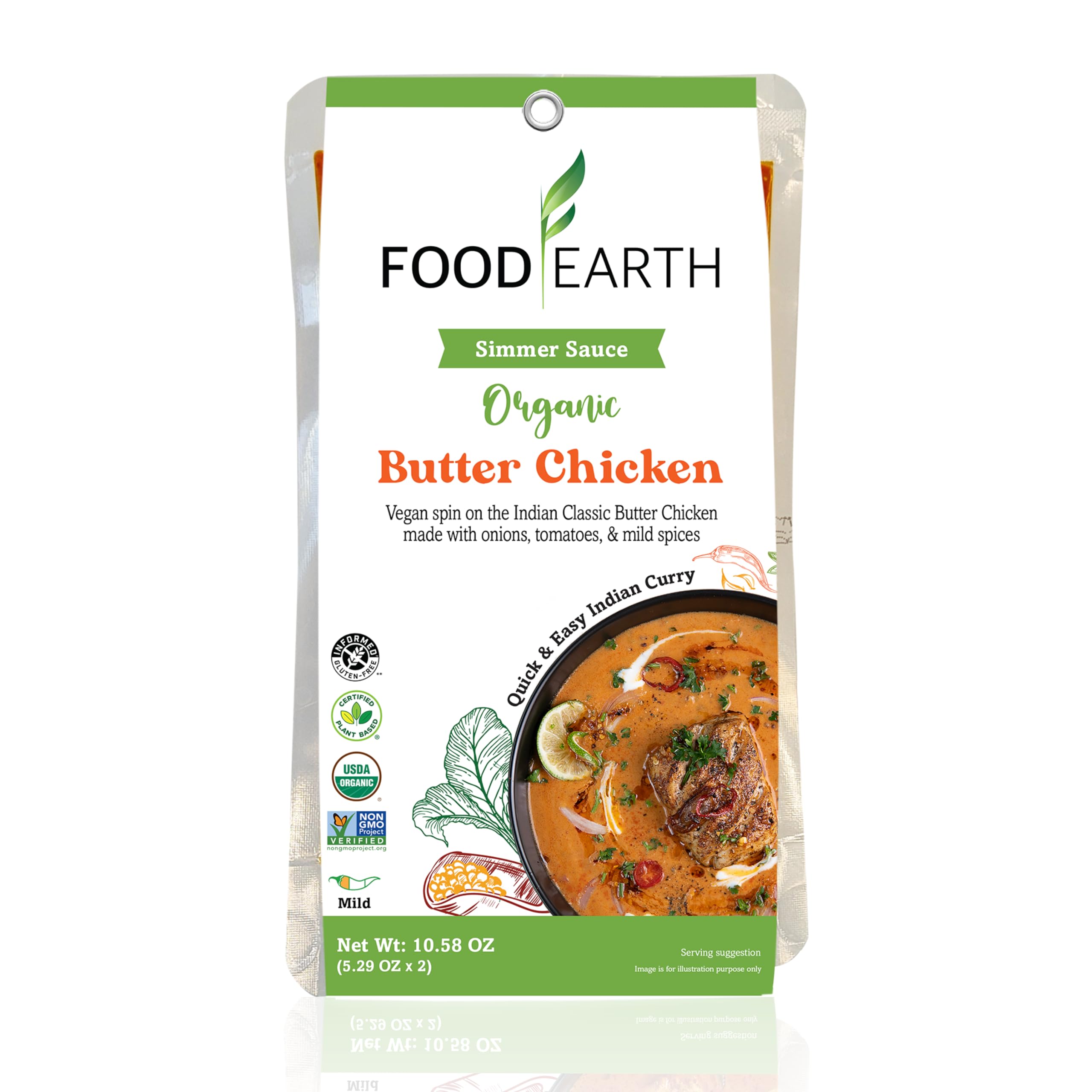 Sponsored Ad - Food Earth Indian Simmer Sauce – Butter Chicken – Organic, Vegan, Gluten-Free, GMO-Free – Microwavable Cooking Sauce – 12 Pouches (5.29 oz Each)