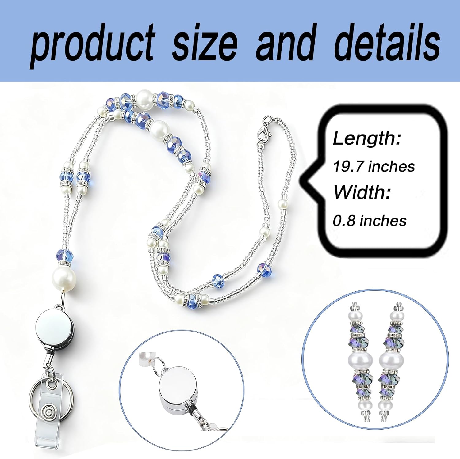 Lanyards for ID Badges and Keys, Retractable Lanyards for ID Badges, Retractable Badge Lanyard for Women Beaded Teacher Lanyard with Badge Reel and ID Holder Graceful Pearls and Crystals - Image 2