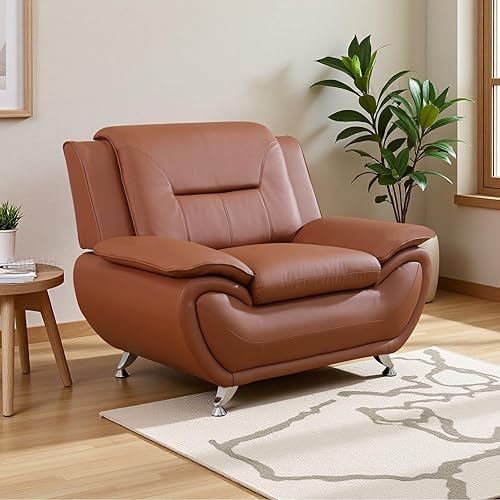 Miniatura 42 de Sofás Seccionales de Cuero, Conjuntos de Muebles de Sala de Estar, 3 Piezas Conjunto de Sofá Moderno para Sala de Crema