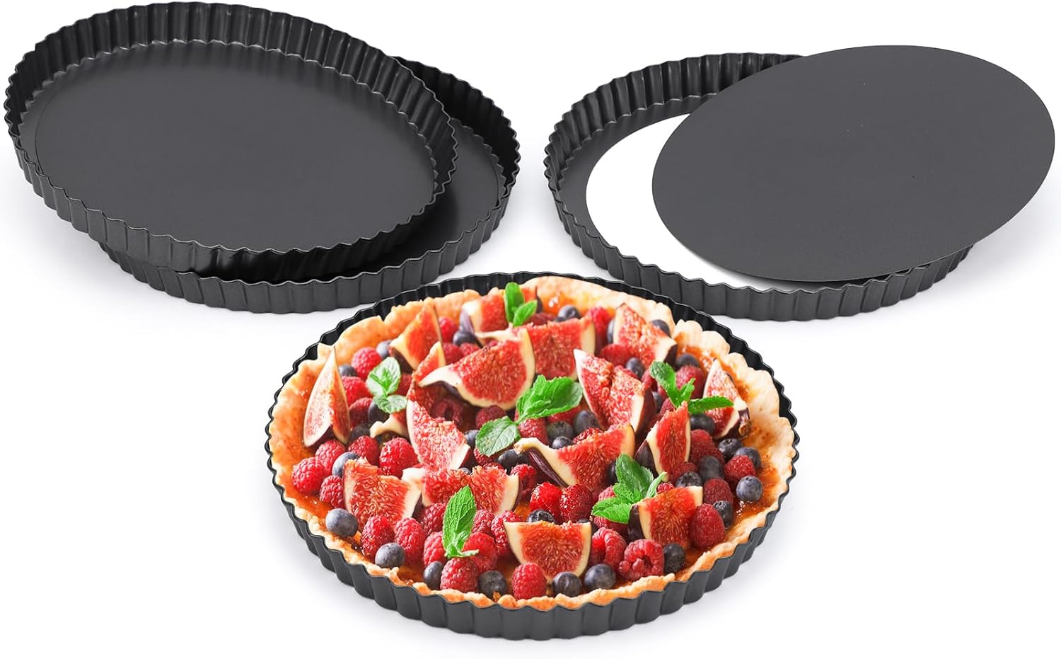 Beasea 6 Inch Tart Pan, 8pcs Small Tart Pie Pans with Removable Bottom Non Stick Mini Pie Tin Pan Loose Bottom Fluted Quiche Baking Pan for Fruit Quiche Cakes