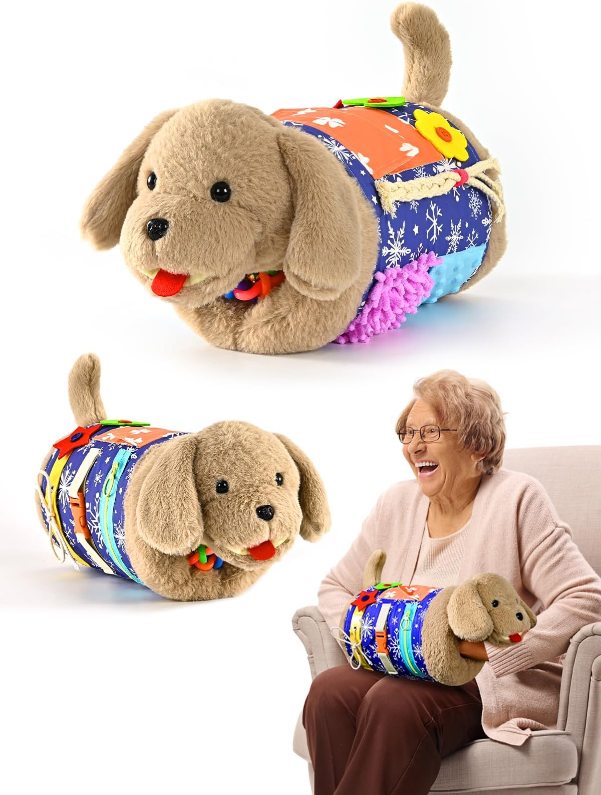 Fidget Blanket and Muff Dog for Adults with Dementia,Alzheimers Dementia Activities Products for Seniors and Elderly ,Gift Game and Sensory Fidget Blanket for Alzheimerโs or Dementia