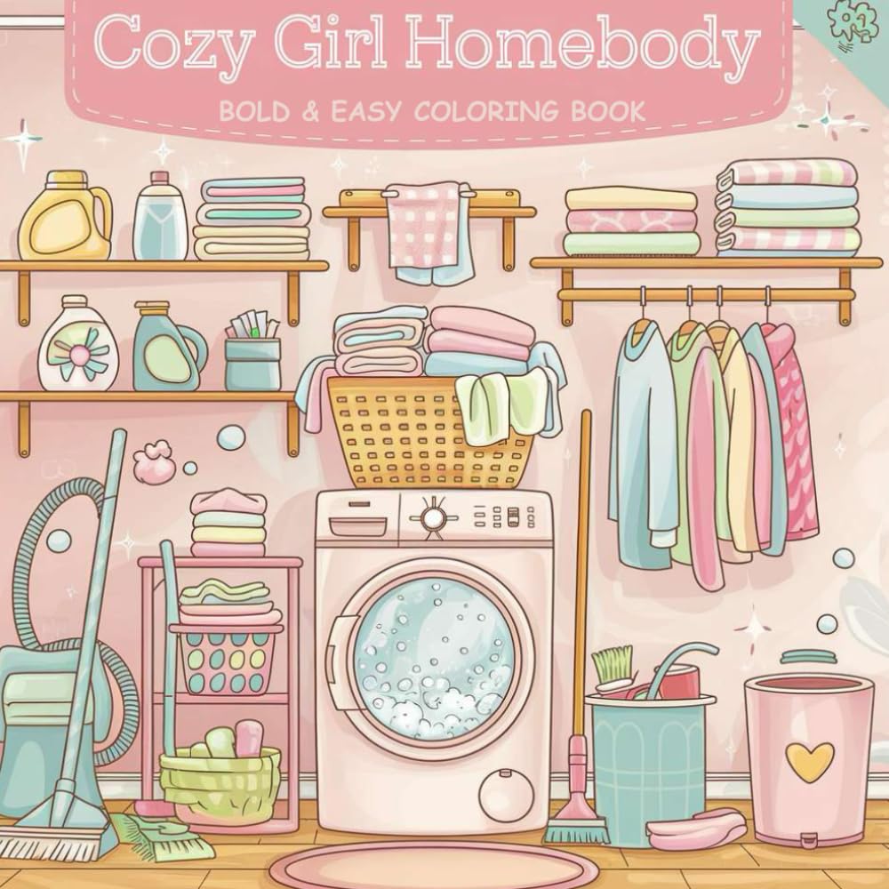 Cozy Girl Homebody: Bold & Easy Coloring Book for Adults and Teens: Simple Illustrations for Self-Care & Relaxation