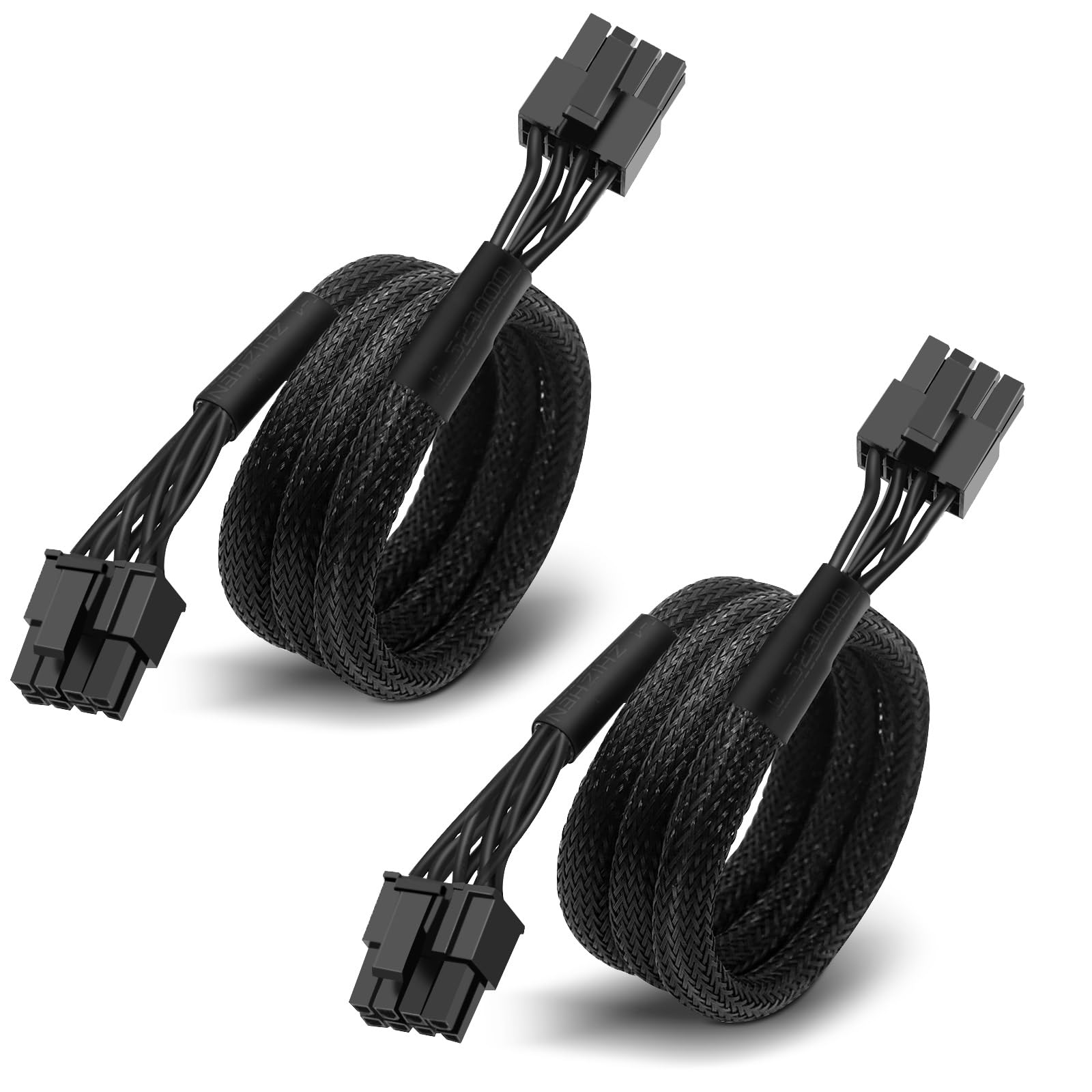 YSIUENG 2 Pack of PCIE Power Cable for Corsair & Thermaltake: 65CM, 8-Pin to 6+2 Pin, Male-to-Male GPU Cable Adapter Sleeved for ARESGAME Modular Power Supply, 18AWG, Black (25.5