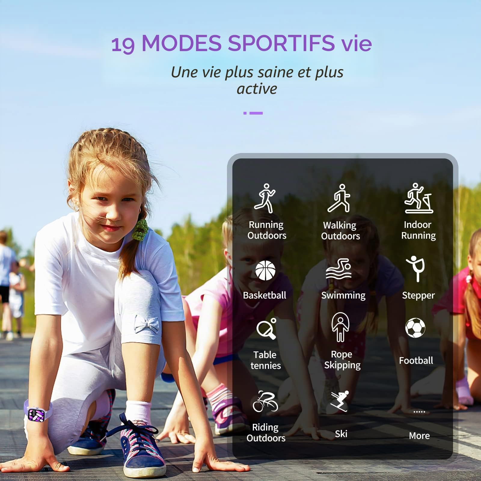 Fitness Tracker Montre pour Enfants, Montre Intelligente étanche IP68 avec 19 Modes de Sport, podomètre, Moniteur de Sommeil, Excellent Cadeau pour Filles Adolescents 6-16 (Mauve)
