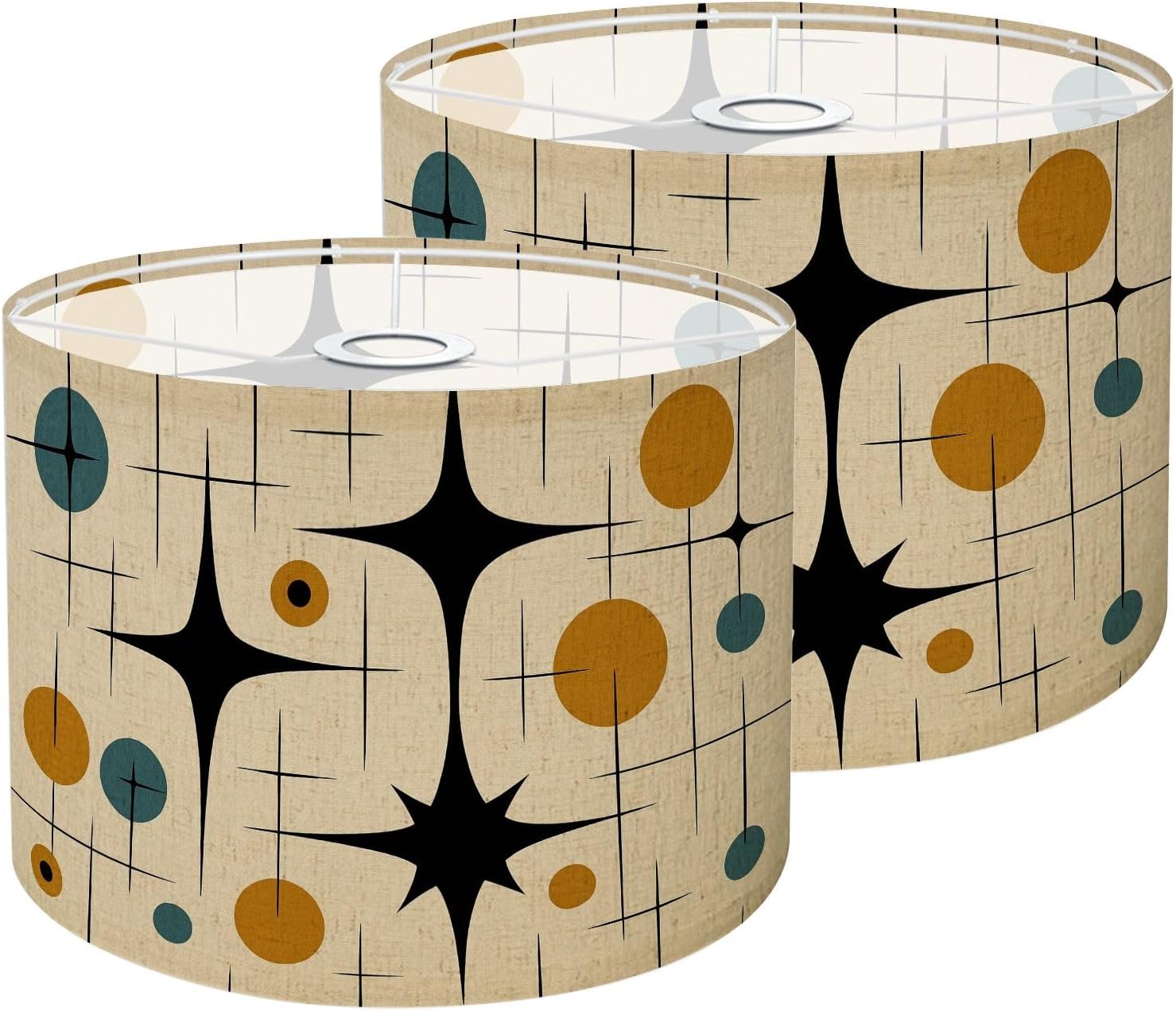 Drum Lamp Shades Mid Century Vintage 1950s Modern Retro Atomic Circular Motifs Lamp Shade for Floor Lamps Table Lamps Pendant Light 11"x8.9" Linen Replacement Large Lampshades