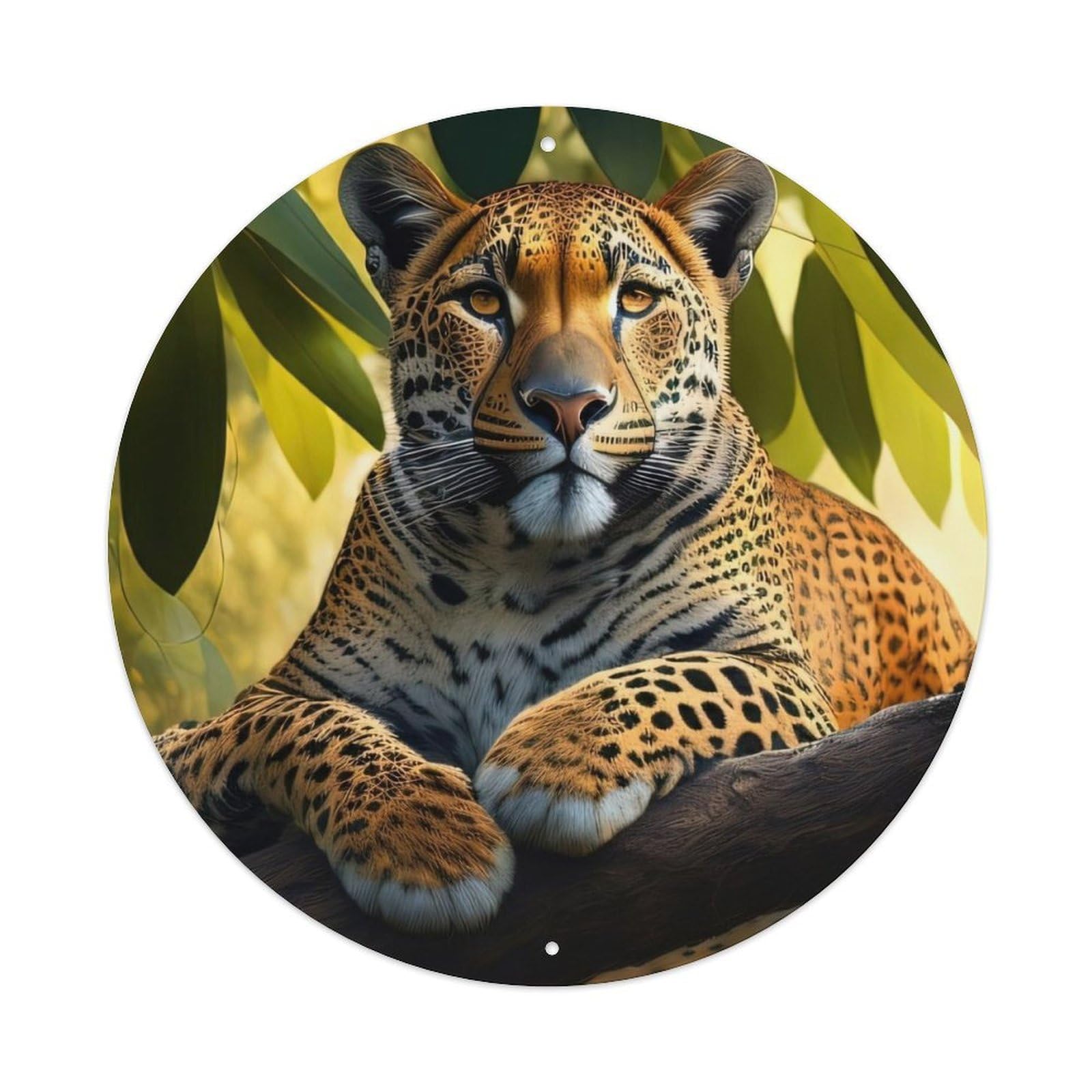 Animal Artwork Leopard in The Tree Vintage Metal Tin Sign Plaque Wall Decor for Cafe, Club Bar, Office, Garden Metal Poster 8x8Inch