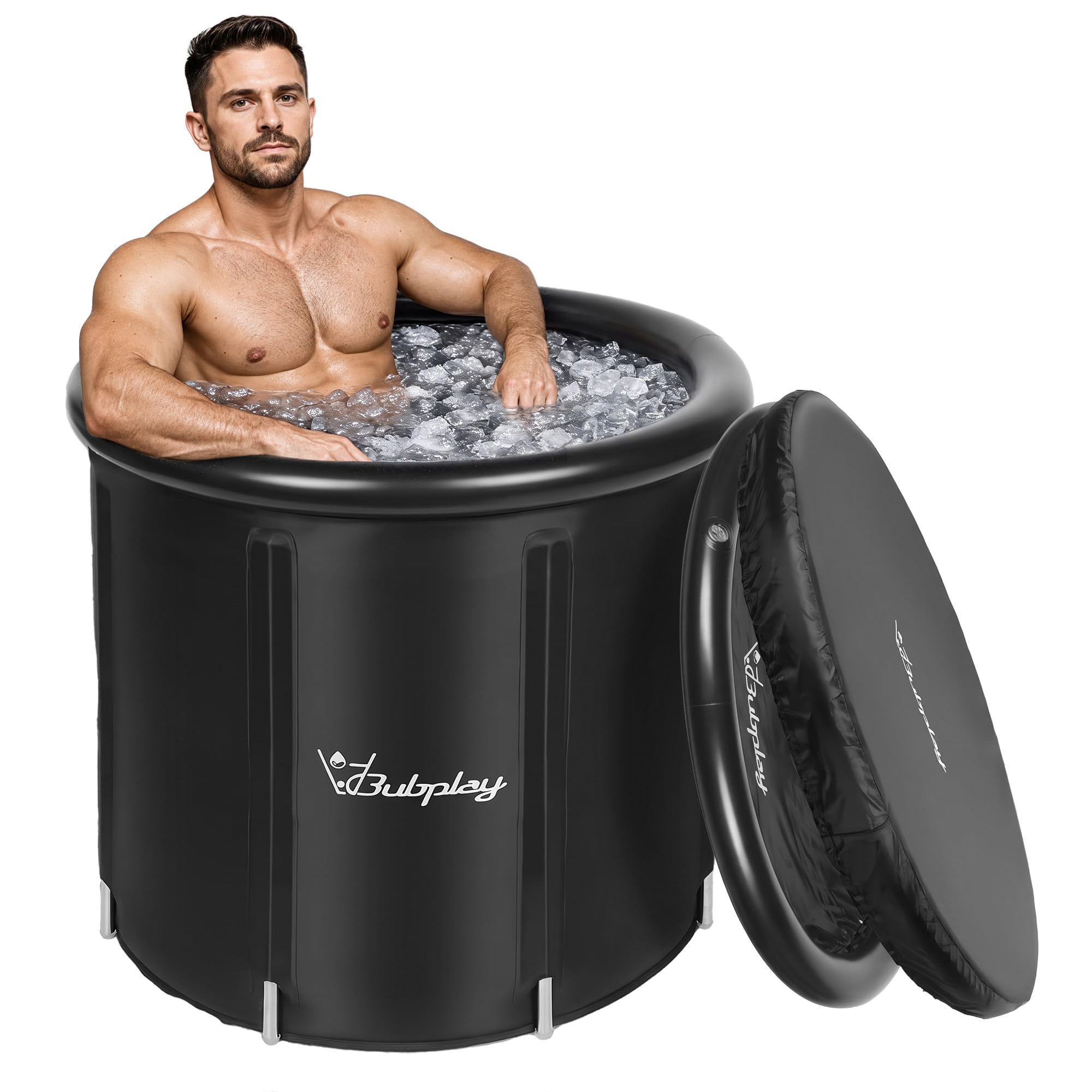 Bubplay Ice Bath Cold Plunge Tub with Cover for Indoor Outdoor for Recovery, Cold Water Therapy, Athletes & Adults -105 Gallons, Black, XL