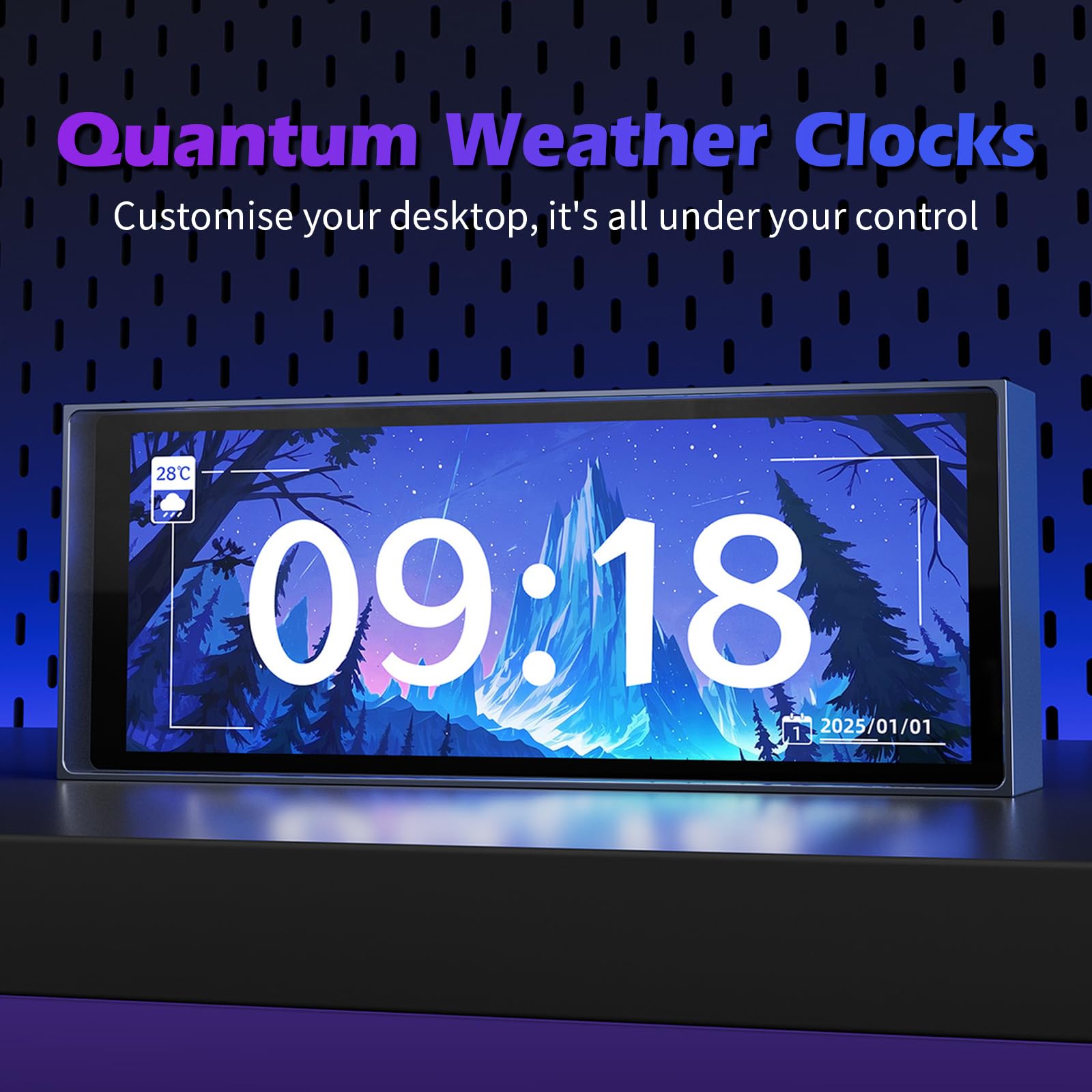 Reloj despertador digital con LED, reloj despertador digital con clima, reloj de tubo con control de aplicación, 5 modos de visualización de la hora, pantalla de fotos personalizada, reloj