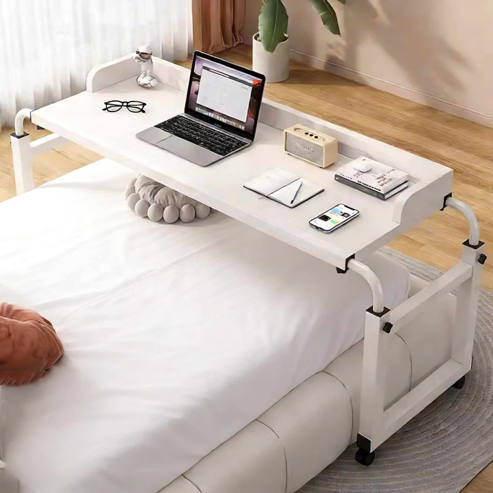 ZHFASDS Over Bed Desk Adjustable 115-210cm，Medical Table with Wheels Tray Sofa side Bed Laptop Cart Mobile Multi-Functional Table Standing Workstation for Eating Reading Working(Color:White)