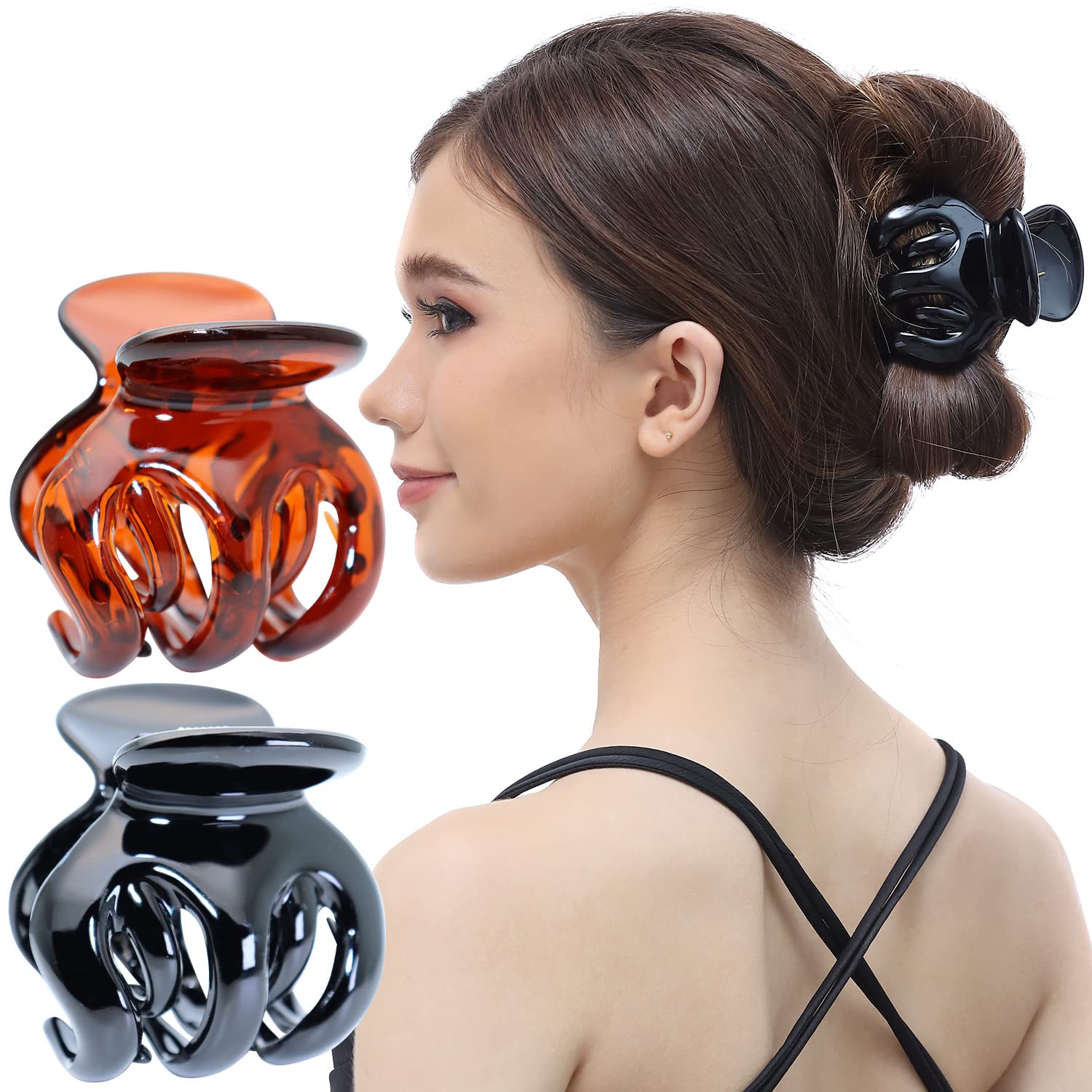 RC ROCHE ORNAMENT 2 Pcs Womens Hair Pumpkin Interlocking Teeth Slip Secure Grip Strong Solid Fashion Ladies Beauty Accessory Classic Clamp Jaw Claw