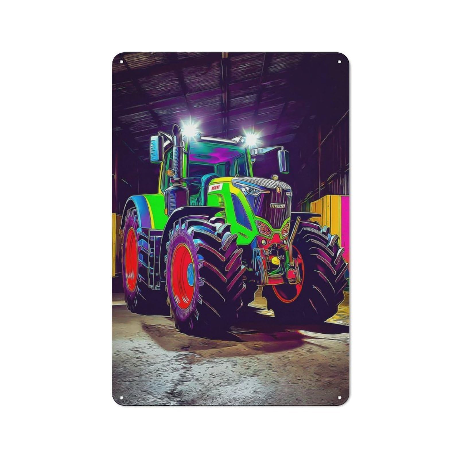 Junmoney Vibrant Tractor In Barn Modern Retro Metal Wall Decor 30X20cm, Metal Wall Sign For Loft, Studio, Office Or Creative Room
