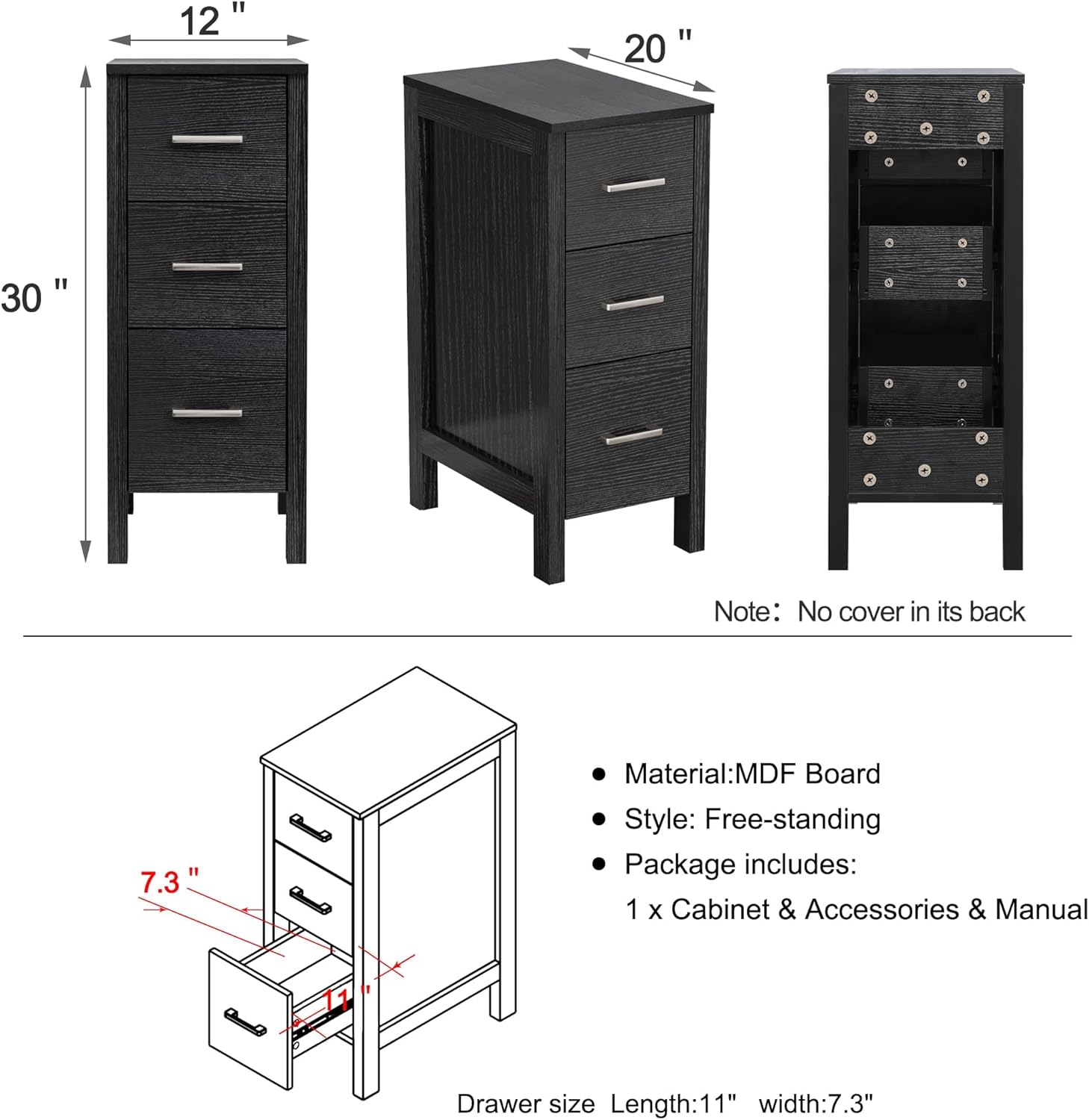 UEV 36" Black Bathroom Vanity with Vessel Sink,Modern Bathroom Vanity Cabinet with Removable Side 3 Drawers Cabinet,Modern Artistic Ceramic Vessel Sink Combo,Mirror Not Included(031WH New)