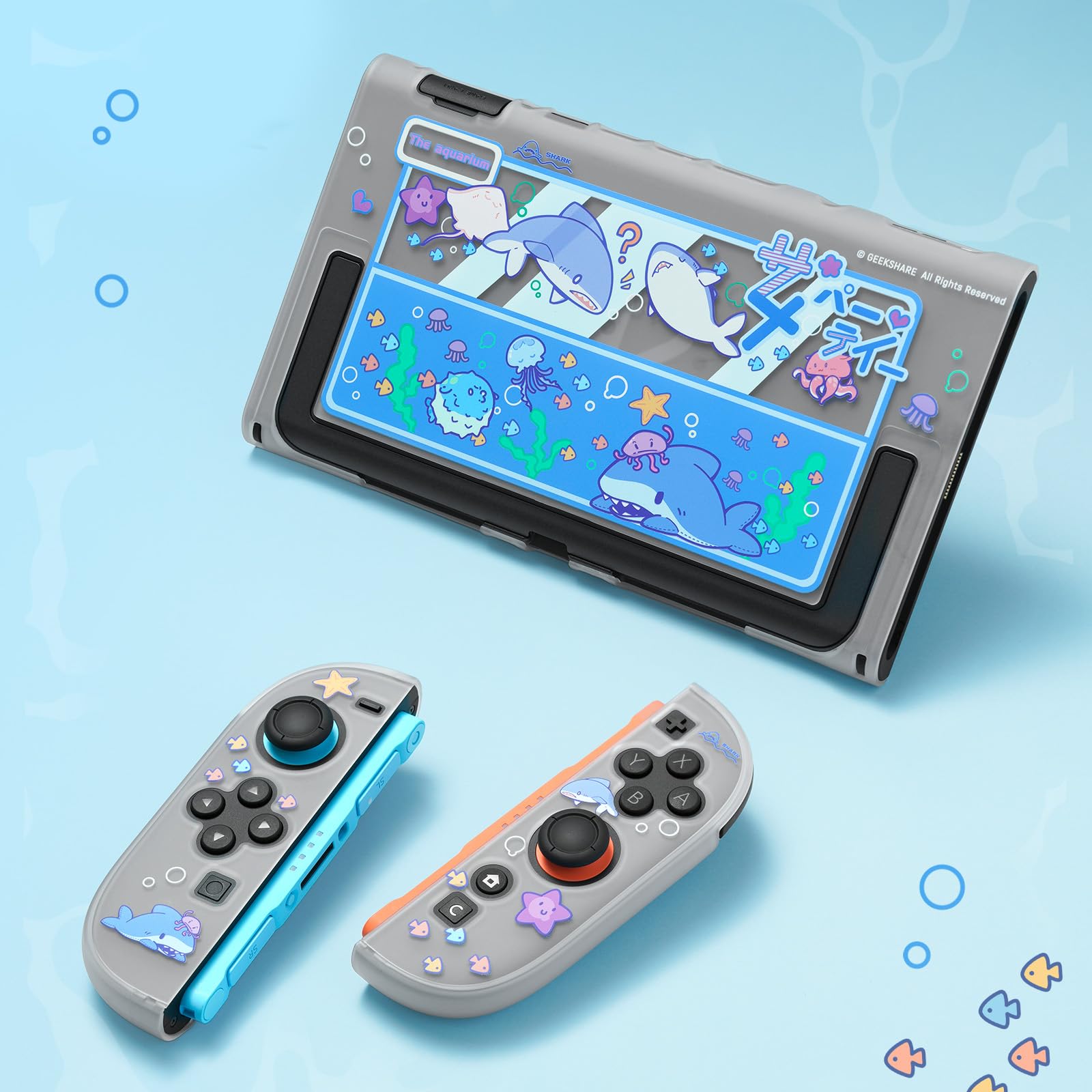GeekShare Custodia sottile compatibile con Switch 2, assorbimento degli urti e antigraffio in PC per console di gioco Switch 2 - Shark Party