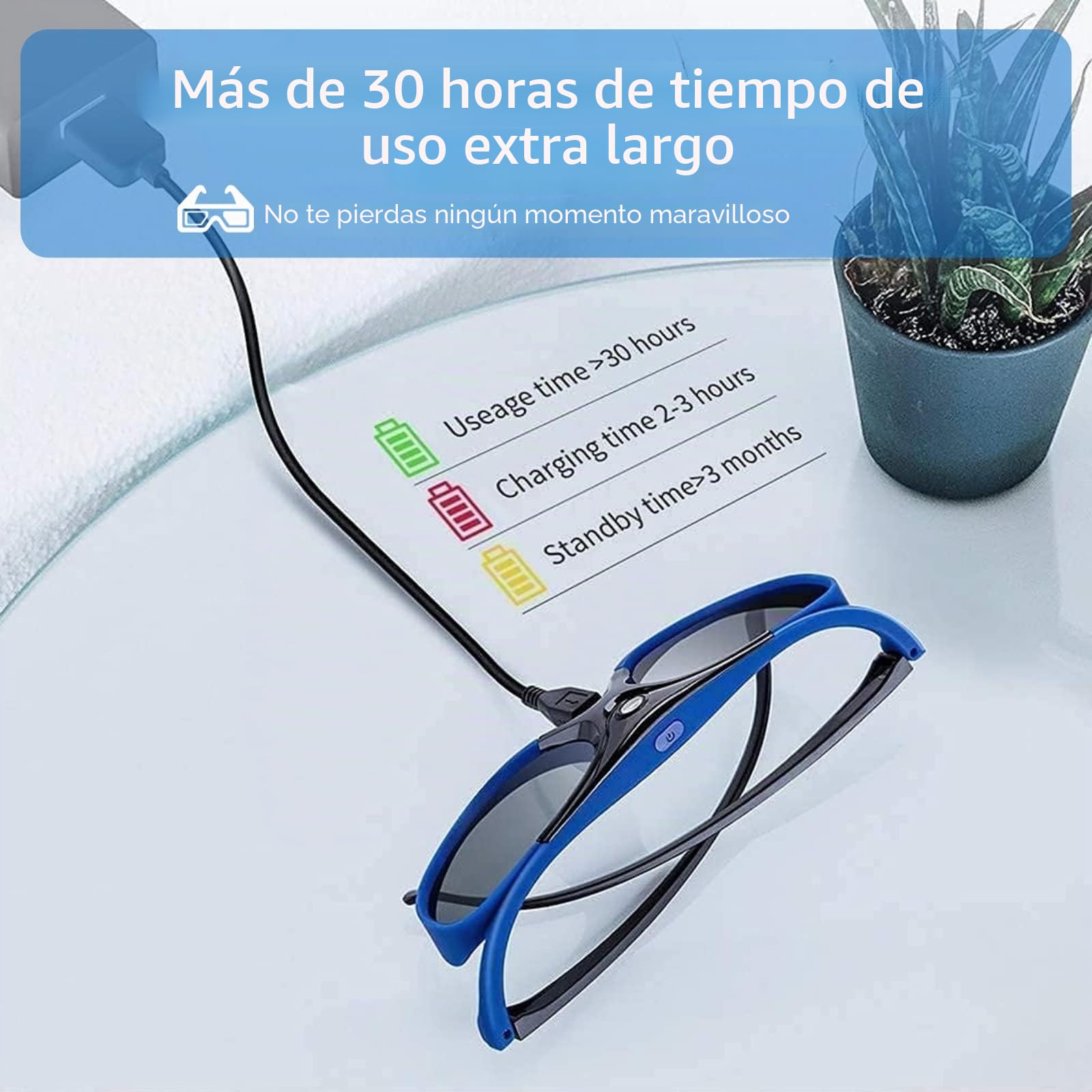 Gafas 3D DLP Link, Gafas de Obturador Activo Recargables de 144 Hz para Todos los Proyectores 3D DLP Link, para XGIMI ZX4 H1, para JMGo G1 G3 X1, para BenQ, para Acer, para Optoma, para Hitachi, Etc.