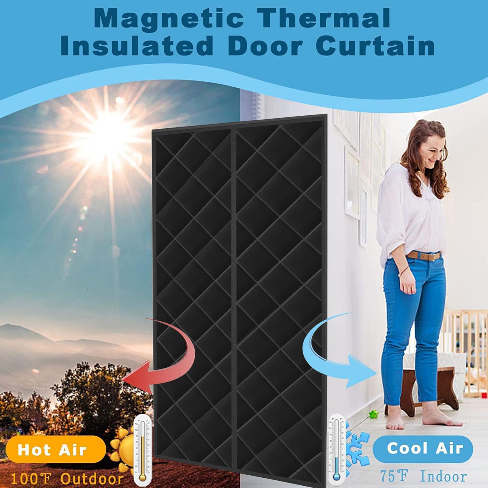 Rideau de Porte Isolant Thermique,Rideau de Porte Magnétique Auto-Absorbant, Anti Froid dans Cuisine&Maison Moustiquaire,Isolant Phonique,Pas de Perçage Nécessaire