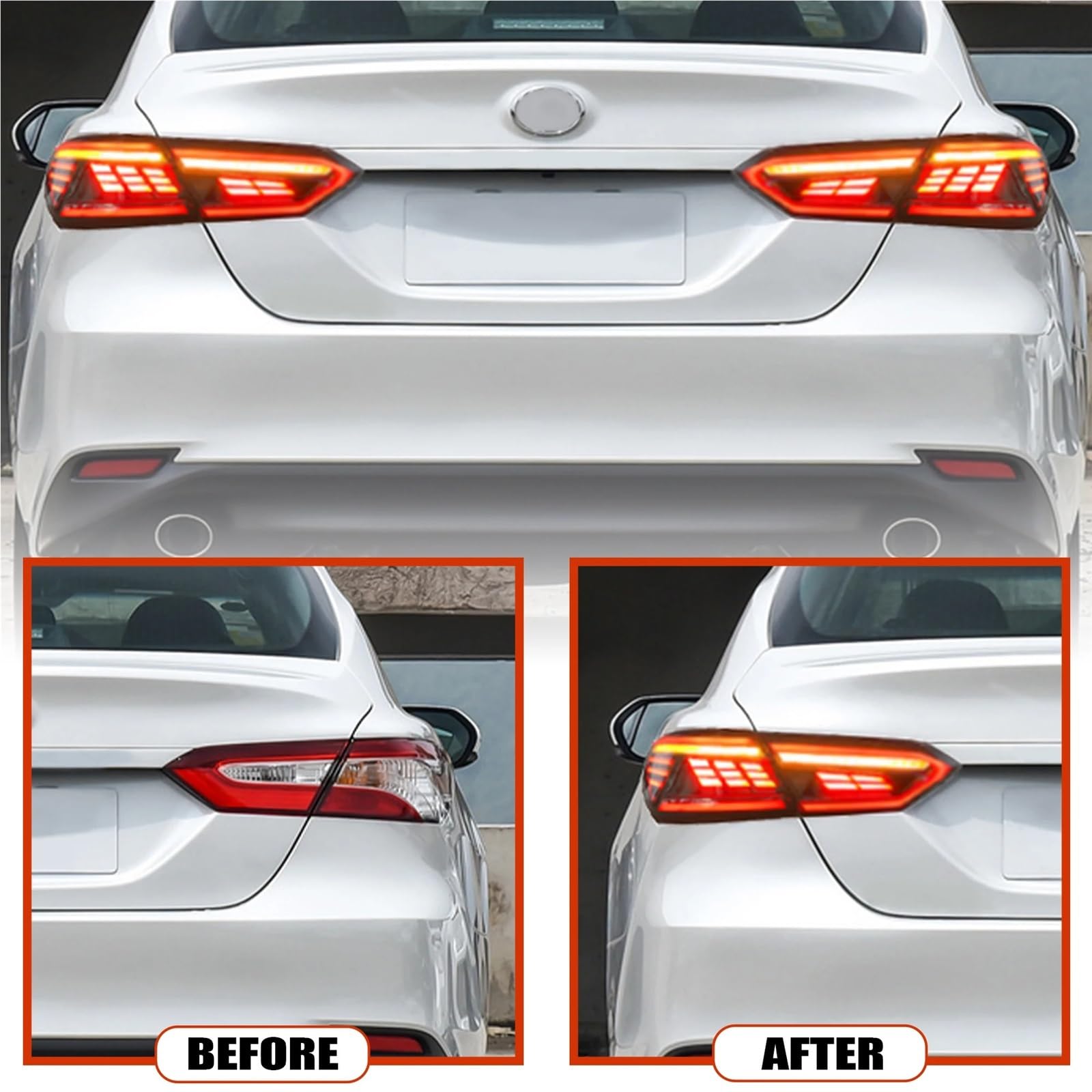 Lampa tylna zespolona Halogen światła Zestaw tylnych świateł samochodowych do Toyota Camry 2018-2021 LED Dynamiczny kierunkowskaz Animacja uruchamiania Plug And Play(Clear Inside White)