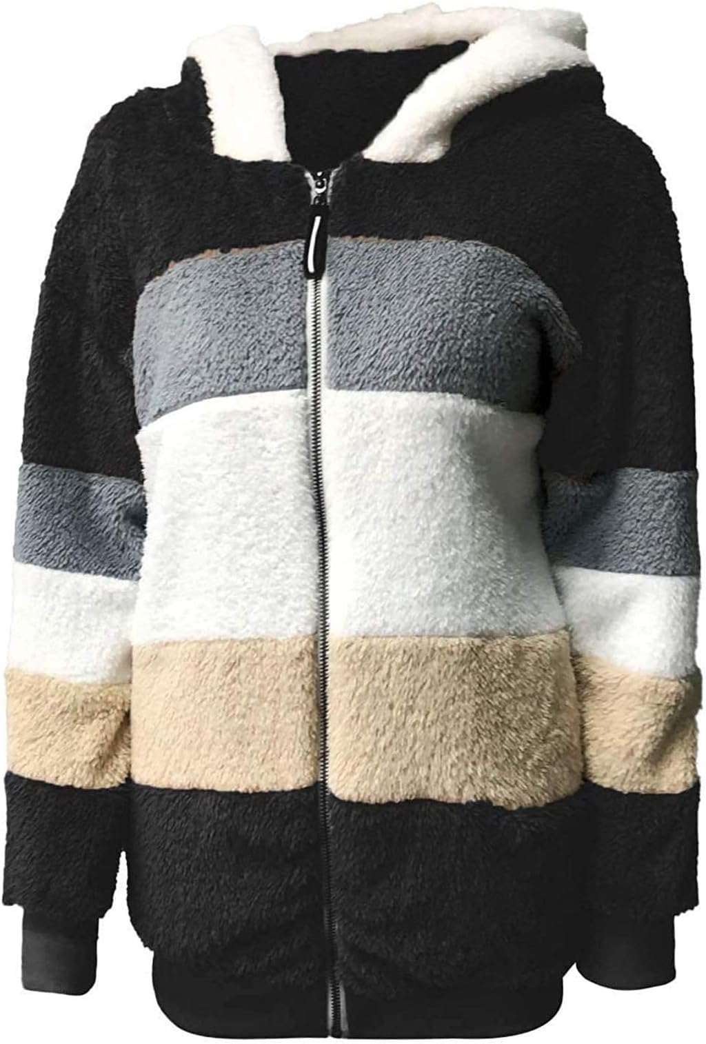 – Contrasting Lamb Wool Padded Coat Womens Women Casual Double Fuzzy Sweatshirt Faux Fleece Zip Pullover Hoodies Plush Coat